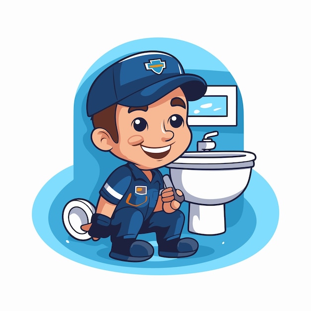 Vector plumber boy cartoon character plumber in uniform and cap