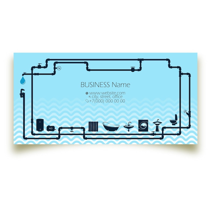 Vector plumber business card plumbing system with valves