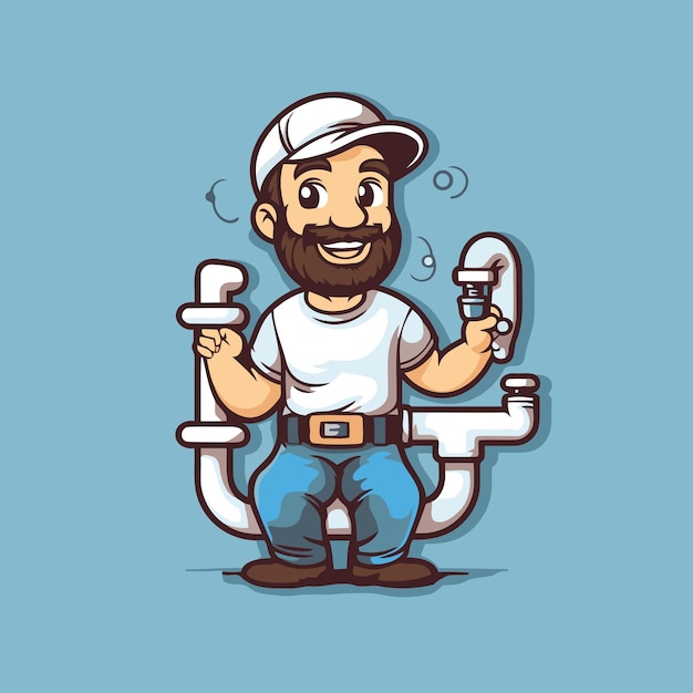 Vector plumber cartoon character vector illustration isolated on blue background