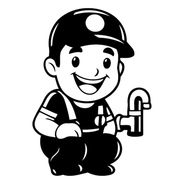 Vector plumber cartoon personage met gereedschap vector illustratie geïsoleerd op witte achtergrond