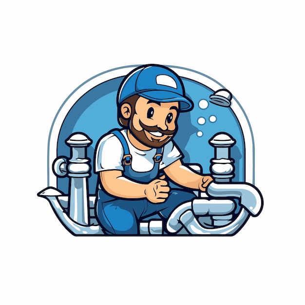 Vector plumber cartoon personage plumber met pijp plumber icoon plumber vector illustratie