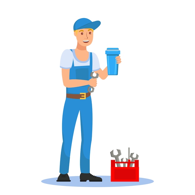 Plumber Holding Filter Cartridge Cartoon Character