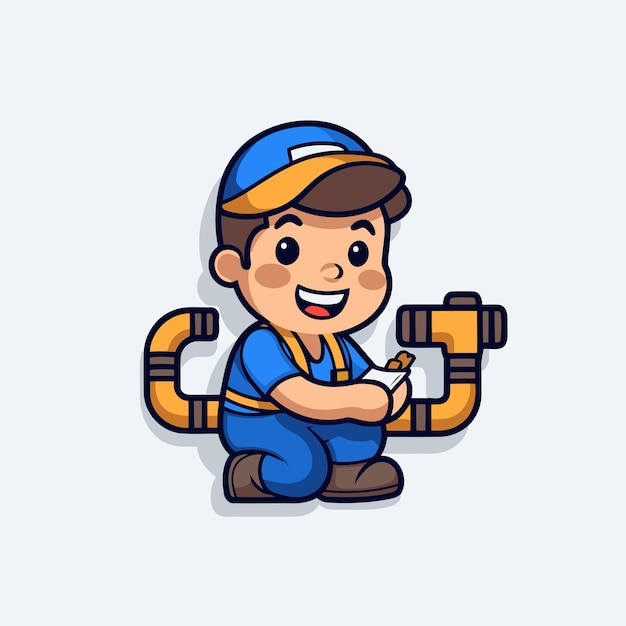 Plumber Leuk personage Mascotte Vector Icon Illustratie Ontwerp