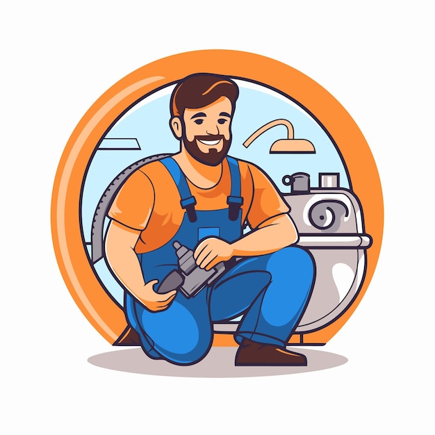 Vector plumber repairman vector illustration in cartoon style on white background