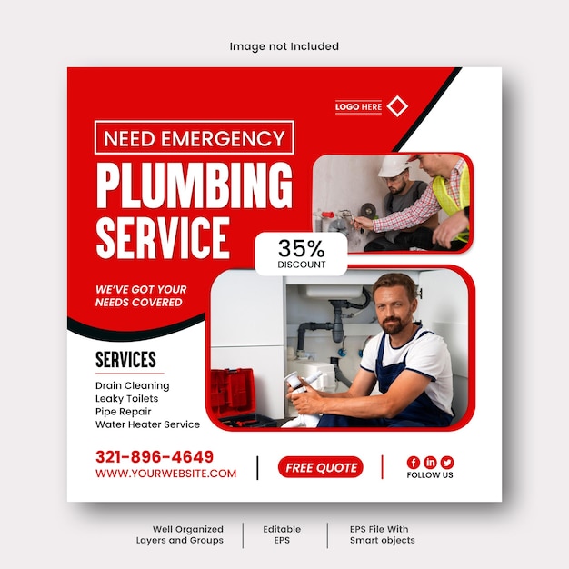 Vector plumber service social media post or instagram post template