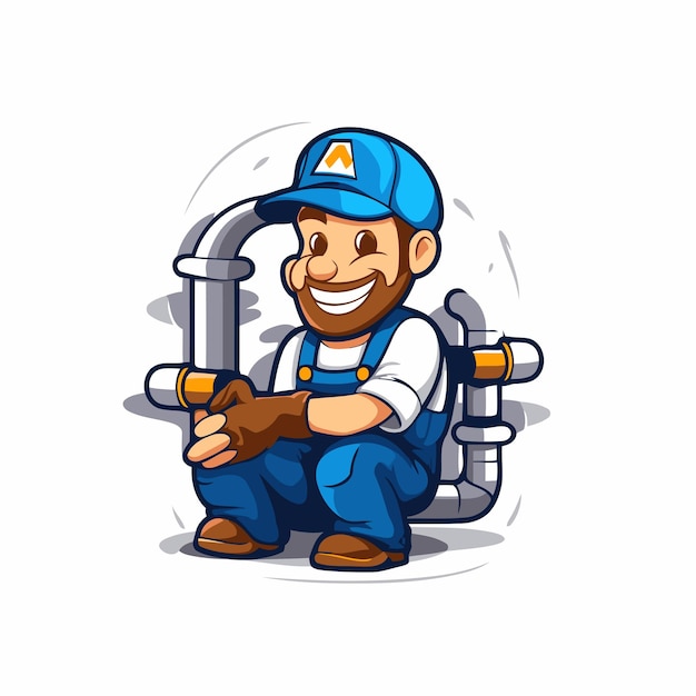 Vector plumber with a drill vector illustration isolated on white background