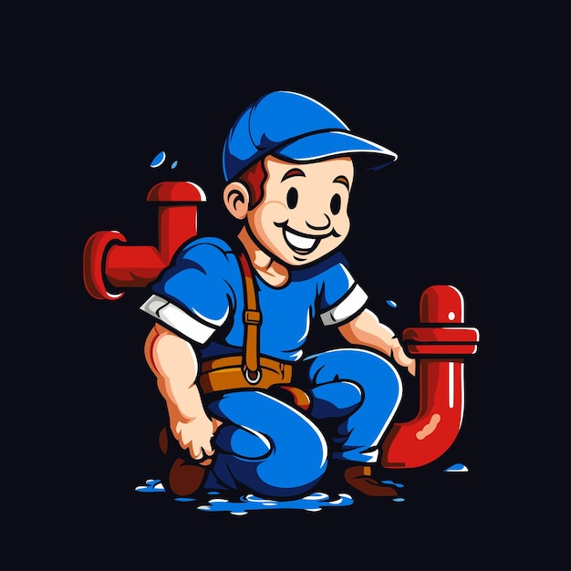 Vector plumber with pipe vector illustration isolated on black background