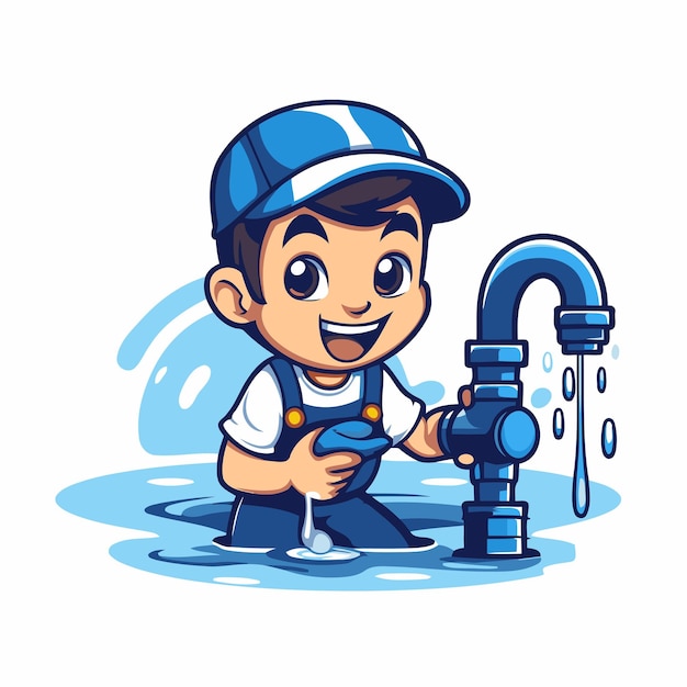 Vector plumber with water tap vector illustration of a cartoon character