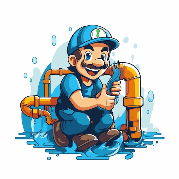 Plumber with wrench in his hand Vector illustration isolated on white background