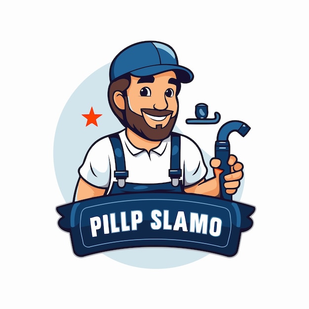 Plumber with wrench and tap Plumbing service Vector illustration