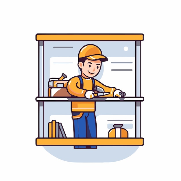 Vector plumber at work in the workshop vector illustration in flat style