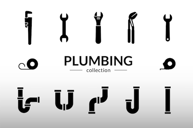 Vector plumbing collection icons set vector illustration