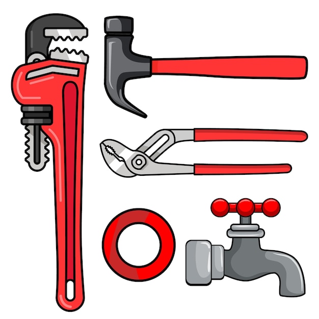 Vector plumbing, construction, building, renovation, carpentry repair tools set vector illustration eps