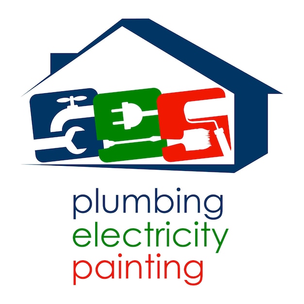 Plumbing electricity and painting symbol for repair and service