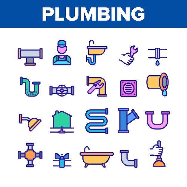 Plumbing Elements Icons Set