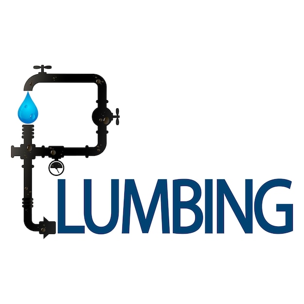 Plumbing inscription with tool and water pipes Design for plumbing repair and service