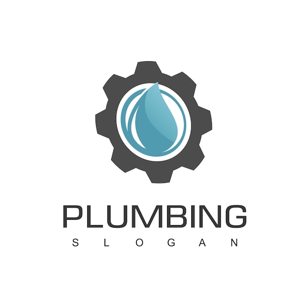 Plumbing Logo Design Template With Gear And Droplet Icon