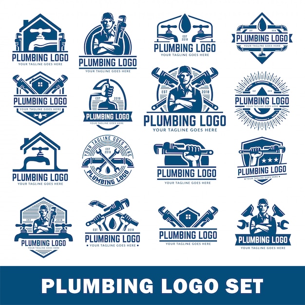 Plumbing logo template pack, with retro or vintage style, Plumbing logo set.