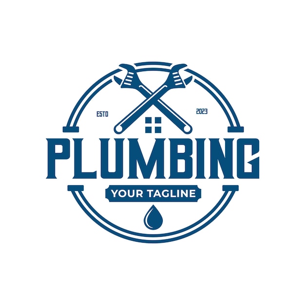 Plumbing logo template in retro or vintage style plumber logo for professional business concept emblem design
