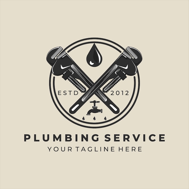 Vector plumbing logo vintage vector illustration template design plumber logo for professional business concept emblem with badge design