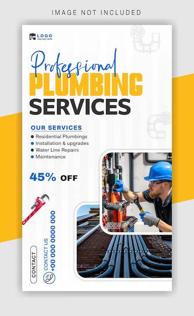 plumbing service ads promotional story template design