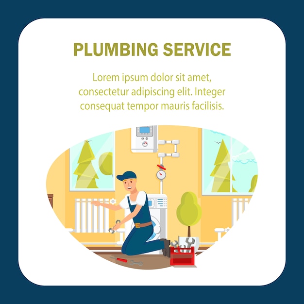Plumbing service flat vector banner template.