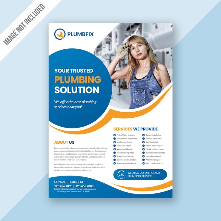 Vector plumbing service flyer design template