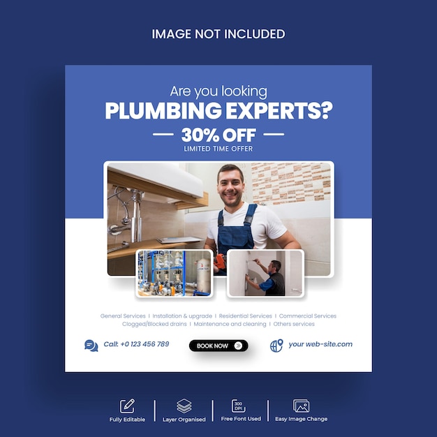 Plumbing service flyer Instagram post and web banner template design