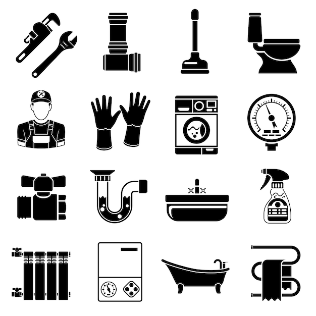 Vettore set di icone di servizio idraulico