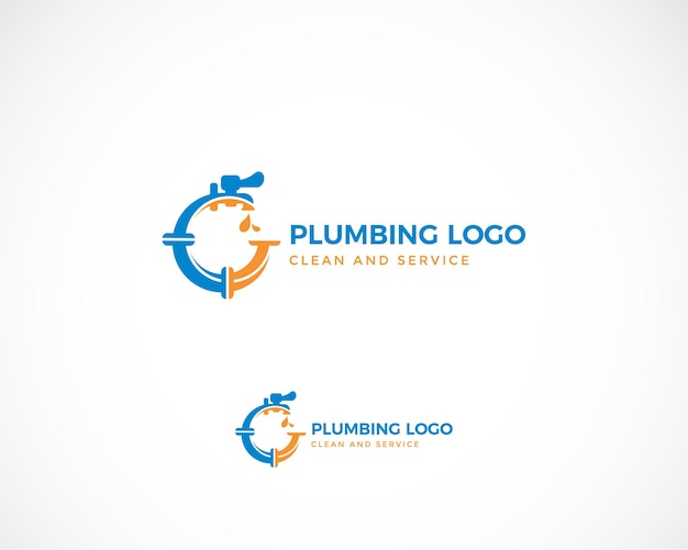 Plumbing service logo in blue plumbing symbol on white with text Vector illustration