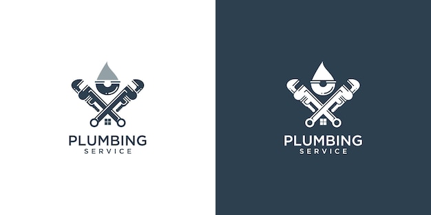 Plumbing service logo template with house and water drops