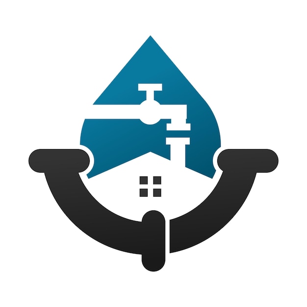 Vector plumbing service logo with house and water drop icon illustration brand identity