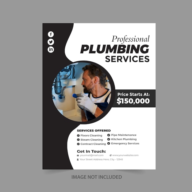 plumbing service poster and print flyer template design