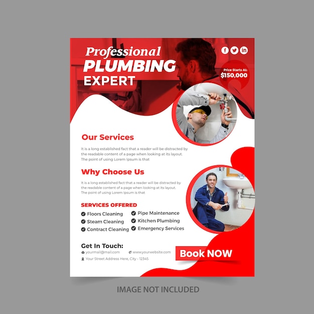 plumbing service poster and print flyer template design