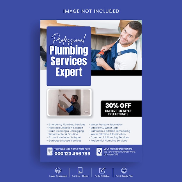 Plumbing service print flyer en thuis reparatie poster sjabloon ontwerp