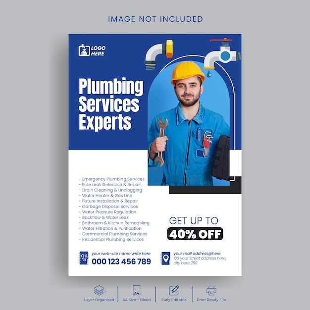 Plumbing service print flyer and repair service poster template design