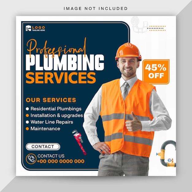 Plumbing service social media post sjabloon