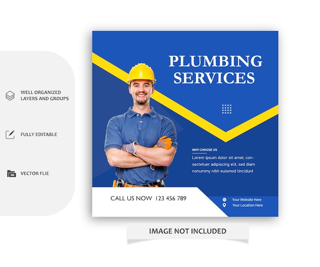 Vector plumbing service social media post template