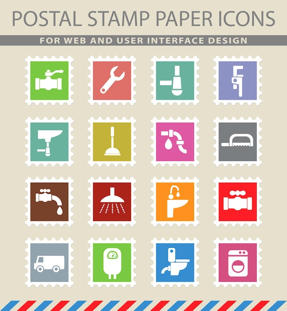 Символы сантехнических услуг на почтовых бумажных иконах