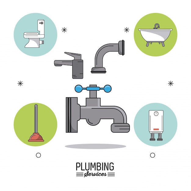 蛇口と配管用のバスルームアイコンを備えた配管サービス