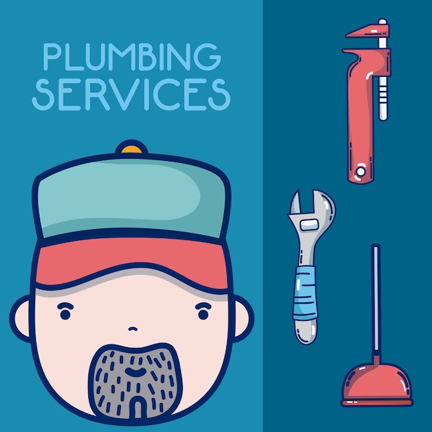 Vector plumbling service concept plumber face