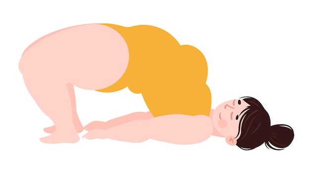 Vector plump girl is engaged in yoga