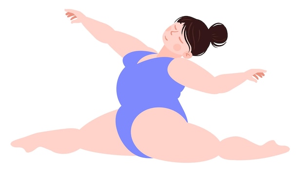 Vector plump girl is engaged in yoga