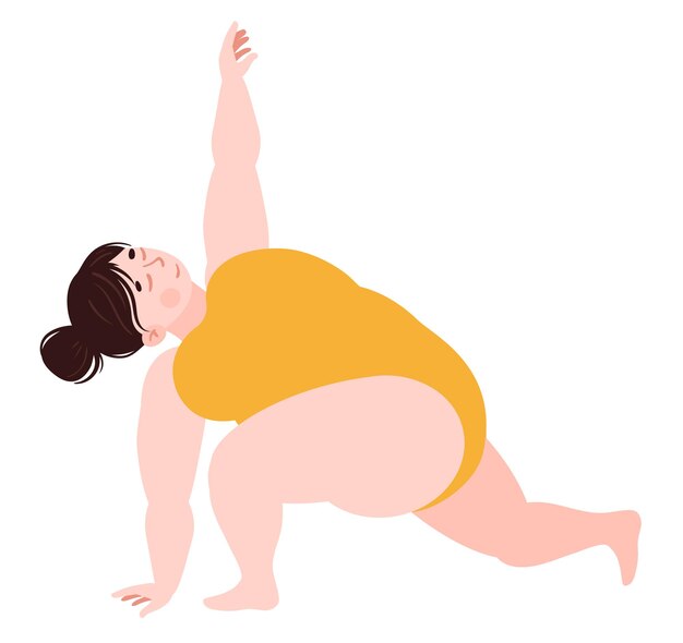 Vector plump girl is engaged in yoga