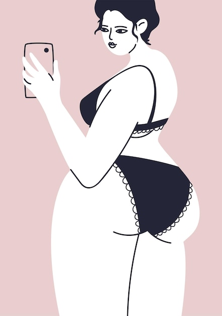 Plump girl in underwear illustration