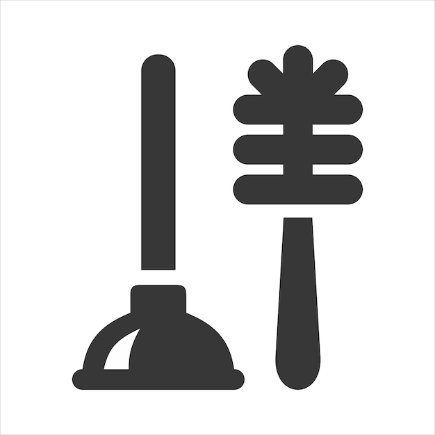 plunger and toilet brush vector icon isolated on white background
