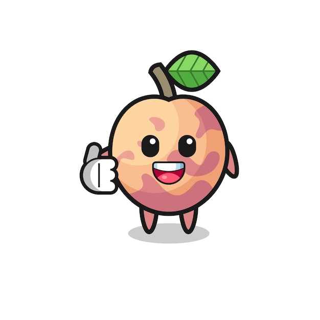 Pluot fruit mascot doing thumbs up gesture