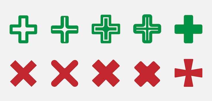 Vector plus and cross icons