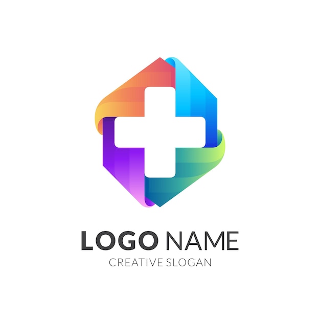 Plus icon medical, square logo with medical design illustration