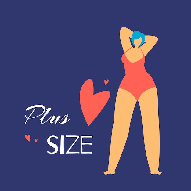 Vector plus size girl with short hair in red swimm suit